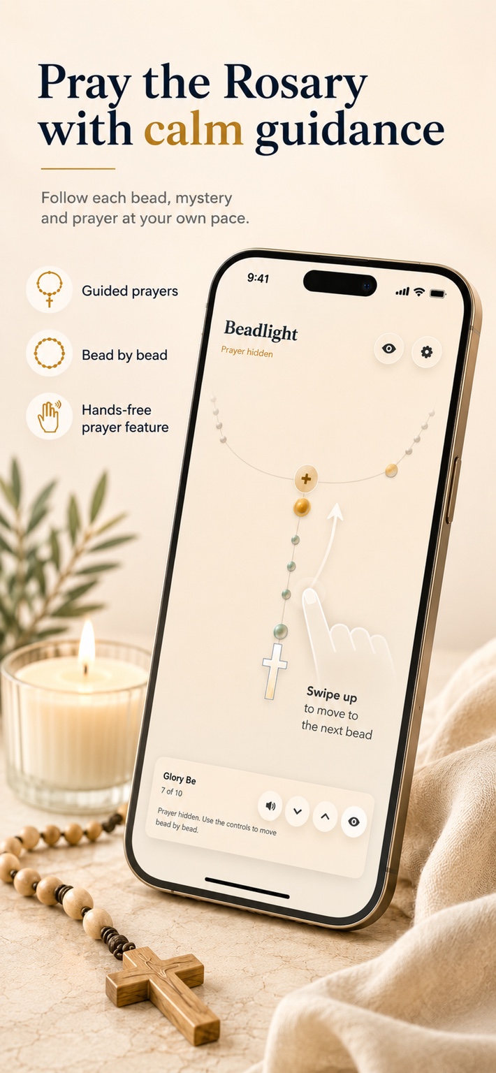 Beadlight showing bead-by-bead Rosary guidance